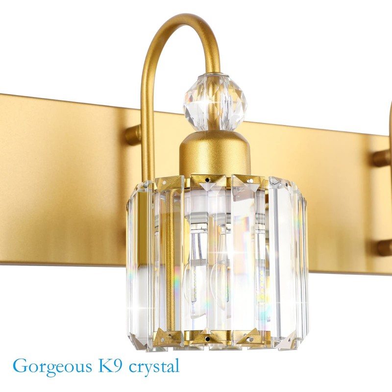 Ralbay Gold Vanity Lights 4-Lights Gold Crystal Bathroom Vanity Lights