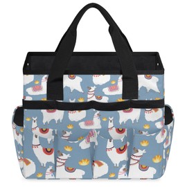 Cute Llamas Garden Tool Bag Heavy Duty Waterproof Oxford Gardening Tool Tote Bag 13 Inch America Themed Garden Tool Storage Bag with Handle & 10 Pockets for Women Men Gardening Gifts
