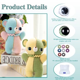 ARTCXC 32Pcs 30mm 3D Grid Glitter Safety Eyes and Safety Washers for Crocheting 8Colors Moon Safety Eyes for Amigurumi Craft Eyes for DIY Making of Plush Animal Doll Puppet DIY Project