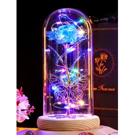 Beferr Birthday Gifts for Women Mom, Galaxy Glass Rose Forever Preserved Flowers for Delivery Prime Eternal Rose in Glass Dome Christmas Mom Gift for Grandma Wife Sister Her Friends, Blue