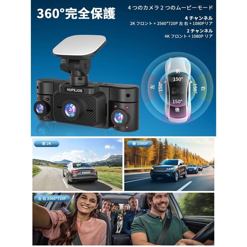 HUPEJOS Dash Cam Front and Rear 360 Degree Camera 4