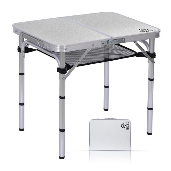 Nice C Card Table, Folding Picnic Table, Small Table, Adjustable Height Folding Table, Camping, Outdoor, Portable Lightweight Aluminum, with Carry Handle for Beach, Indoor, Office (Small)
