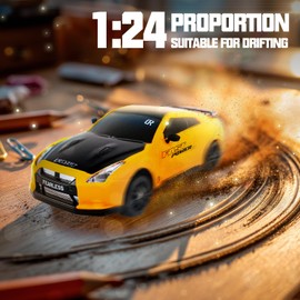 SANCO 1:24 RC Drift Car with LED Lights, 2.4GHz Remote Control Car, Includes 2 Batteries & 2 Sets of Tires for Racing & Drifting, Electric Hobby Racing Toy for Adults, Boys & Kids(Yellow)