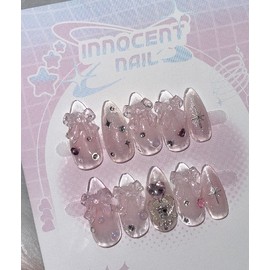 Transparent parts cheek ribbon handmade nail tips - long ballerina / 투명파츠 치크 리본 수제네일팁 - 롱발레리나