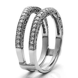 TwoBirch Sterling Silver Contour Ring Guard with Millgrained Edges and Filigree Cut Out Design With CZ or MOISSANITE (0.48 ct.) (Cubic Zirconia, 7)