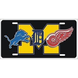 ATD Detroit Michigan Sport Teams Combined Logos Novelty Front Plate Decorative Vanity Car Tag can Also be Used as a Door Sign
