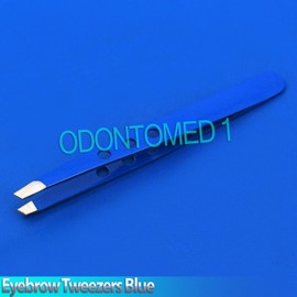 ODM New 3.5" Eyebrow Tweezers SLANTED Precision Tip BLUE w/ 3 HOLE Design