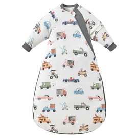 Chilsuessy Baby Sleeping Bag Winter with Removable Long Sleeve Warm Padded Baby Sleeping Bag Children All-Year Sleeping Bag Pyjamas for Boys and Girls, Colourful Car / 3.5 Tog, S/Baby Height 60-70 cm