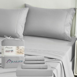ZALFS Cooling & Embroidered Microfiber Bed Sheet Set - Queen & King Sizes with Deep Pockets. 4 Pieces 1800 Thread Counts.
