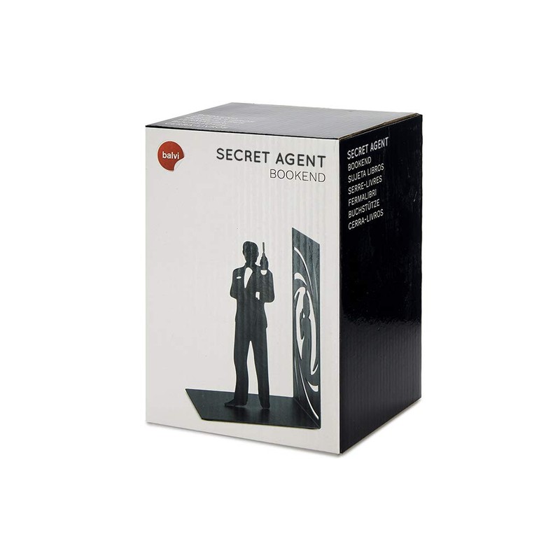 Balvi - Secret Agent decorative metal bookend in black colour. Original design