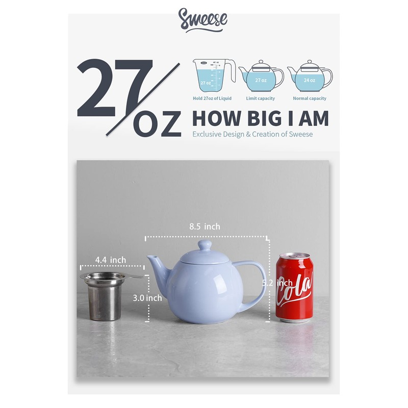 Sweese 221.110 Teapot, Porcelain Tea Pot with Stainless Steel Infuser,