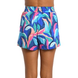 La Blanca Womens Beach Short Swimsuit Cover Up Swim Trunks, Multi//Painted Leaves, Small US