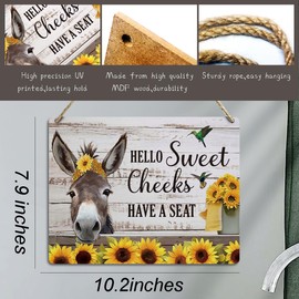 ZHAMEN Funny Bathroom Decor Donkey Sunflower Decor Wooden Wall Sign Farmhouse Wall Hanging Plaque Sign for Home Coffee Backyard Office Bathroom Bedroom Bar Cafe Garage Restroom Toilet