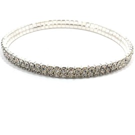 Women Rhinestone Stretch Ankle Bracelet Silver Sparking Tennis Bracelet Crystal Anklet Foot Chain Jewelry (2 Row - 3pcs)
