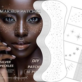 50 Pcs Glitter Freckles Face Tattoo - Silver - Sparkle Makeup Patches, Face Glitter Speckles Makeup Patches - Cute Glitter Makeup Accessories for Girls Women - Waterproof Cosmetic Glitter for Face