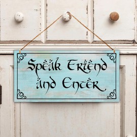 Welcome Sign for Front Door Outside Funny Porch Signs Outdoor Speak Friend and Enter House Warming Gift Novelty Wooden Sign Funny Wreaths Decorations Rustic Farmhouse Wall Pediments Decor(12 x 6)Inch