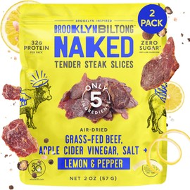 Brooklyn Biltong Air Dried Grass Fed Beef Snack, South African Beef Jerky (2 oz, Pack of 2) - Whole30 Approved, Paleo, Keto, Gluten Free, Sugar Free, Made in USA - (Lemon Pepper)