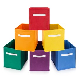 Luv Color Rainbow Bins Organization Set of Six 10.5 X 10.5 Cube Storage Bins for Bedroom, Classroom, Playroom or Cube Organizer