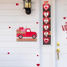 Glitzhome Valentine Truck Yard Stakes Decor, 24"H Metal/Wooden Hanging Sign, Outdoor Lawn Yard Wall Decorations for Wedding Engagement Anniversary