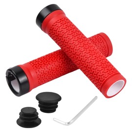1 Pair Bicycle Handlebar Grips Non-Slip Bicycle Grips, Ergonomic Structure Bicycle Grips with One-sided Lock-On, Handlebar Grips for 22 mm Bicycle MTB Mountain Bike Bicycle (Red)