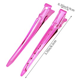 24 Packs Duck Bill Clips, Bantoye 3.35 Inches Rustproof Metal Alligator Curl Clips with Holes for Hair Styling, Hair Coloring, Bright Pink