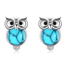 Opal Owl Stud Earrings Chain 925 Sterling Silver Earrings Opal Earrings for Girls Stud Earrings Opal Jewellery Gift for Women, Silver
