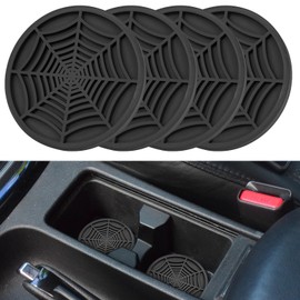 4 Pack Car Cup Holder Coasters, Cute and Creativity Cup Holder Insert Coaster Car Interior Accessories-2.75 inch Silicone Anti Slip Spider Web Car Coaster-Universal