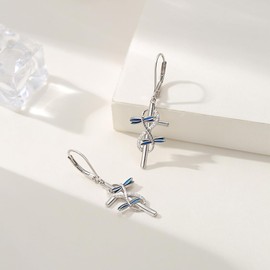 Cross Earrings for Women Men 925 Sterling Silver Dragonfly Earrings Cross Pendant Earrings Jewelry Gifts for Men Women