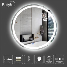 Butylux 24 Inch LED Round Backlit Mirror, Fashion Bathroom Decor Vanity Mirror with 3000K/4000K/6000K Adjustable, Anti-Fog, Smart Touch Button, Stepless Dimmable Lighted Makeup Mirror