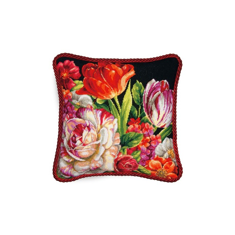 Dimensions Wilton Flower Bouquet on Black Needlepoint Embroidery Kit, 14"