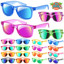 GIFTINBOX 24 Pack Kids Sunglasses Bulk, Kids Sunglasses Party Favor, Neon Translucent Sunglasses with UV400 Protection, Boys Girls Age 3-8, Beach Pool Birthday Party Supplies, Great Gift for Kids