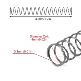 GUNGY Compression Spring Stainless Steel Spring Compression Springs 30 mm Wire Diameter 0.3 mm Outer Diameter 4 mm Length 30 mm Maximum Spring Force 0.23 kg Pack of 20