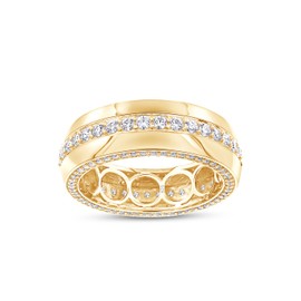 Wishrocks 1 1/2 Carat Round Cut Lab Created Moissanite Eternity Men's Anniversary Wedding Band In 14K Yellow Gold Plated Sterling Silver Stackable Engagement Ring (VVS1 Clarity, 1.50 Cttw)-9