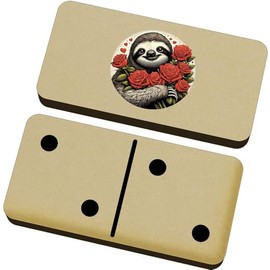 Azeeda 'Romantic Sloth With Red Roses' Domino Set & Box (DM00044276)