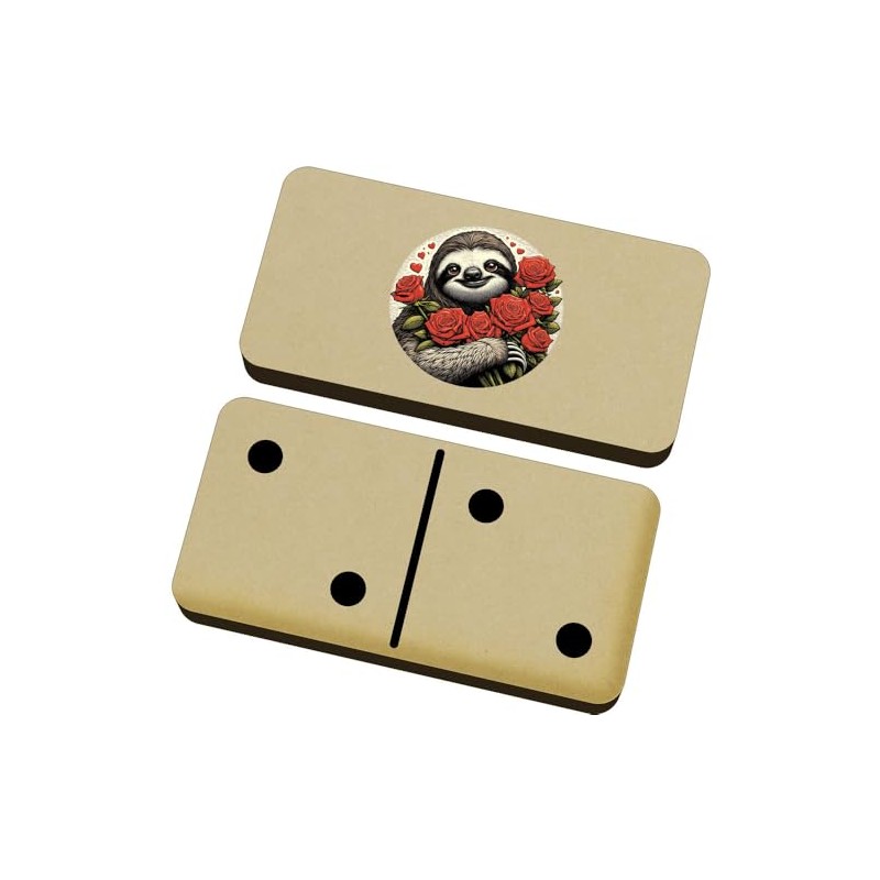 Azeeda 'Romantic Sloth With Red Roses' Domino Set & Box