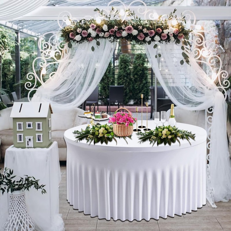 WedDecor White Table Cloth Skirt, 5ft x 2.5ft Pleated Round