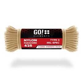 GO!elements 100 m Paracord Rope Made of Tear-Resistant Nylon - 3 mm Paracord 425 Type II Max. 192 kg - Cords as Outdoor Rope, All-Purpose Rope, Survival Rope, Bracelet, Dog Lead, Nylon Cord (Sand, 15