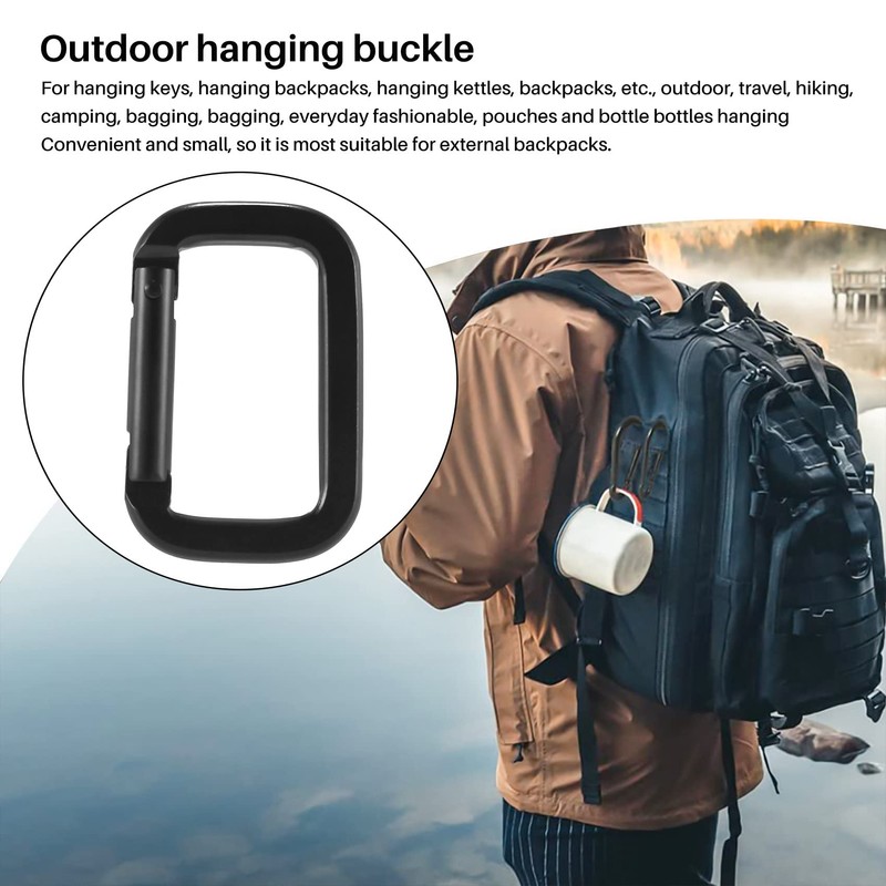 Ahvqevn Mountaineering Button, D-Shaped Spring Buckle, Multifunctional Square Carabiner, Aluminum