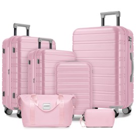 Chic Pastel Pink Luggage Sets - 4-Piece Travel Suitcases with Matching Travel Organizer Bags & Spinner Wheels for Tripsluggage size: 18/20/24/28inch+2bags, color: Black