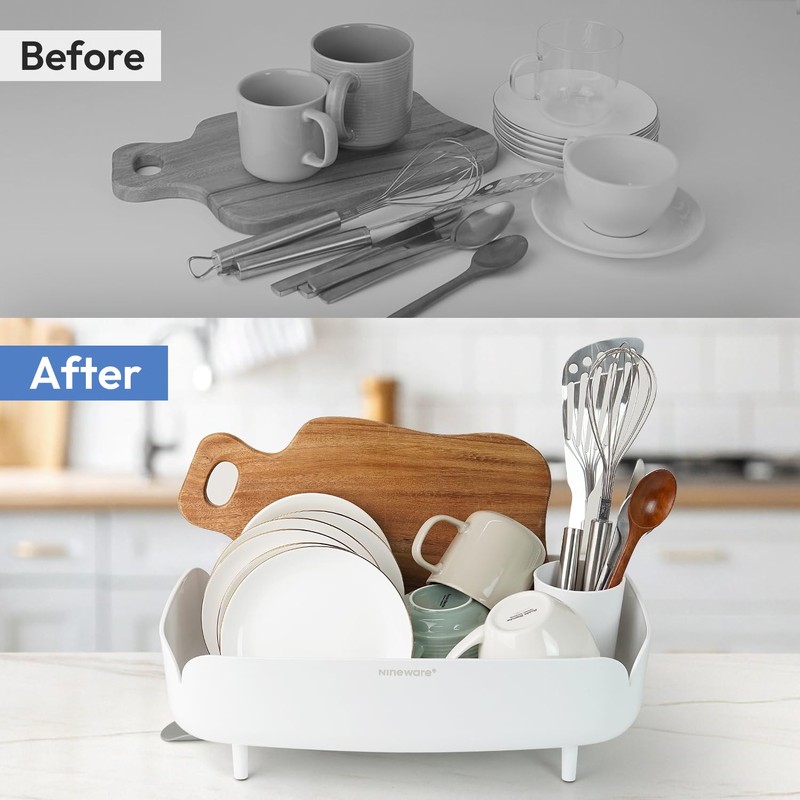 carrotez Split-Design Small Dish Drying Rack, Space-Saving Dish Drainer for