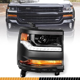 FIONE HID/Xenon Headlight Assembly Compatible with Chevy Silverado 1500 2016-2018/2019 Silverado 1500 LD W/O Bulbs Black Housing Headlamp Right Passenger Side 84388631 GM2503451