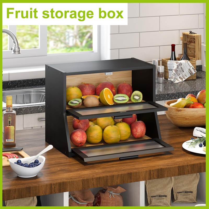 Large Bread Box Double Layer Bamboo Bread Box for Kitchen