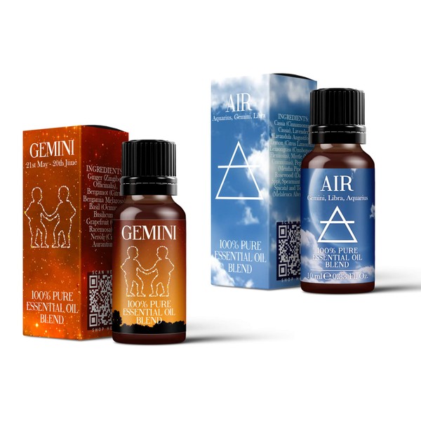 Mystic Moments | Air Element & Gemini Zodiac Sign Astrology Essential Oil Blend Twin Pack (2 x 10 ml)