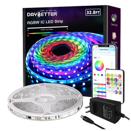 DAYBETTER RGBW IC LED Strip Lights, Smart RGB+6500K White 4 Color in 1 LED Lights with Built-in IC Chip, High Density（60 LEDs per 3.2ft/1M） Dream Color LED Strip for Bedroom, Home Decor, 32.8ft, 24V