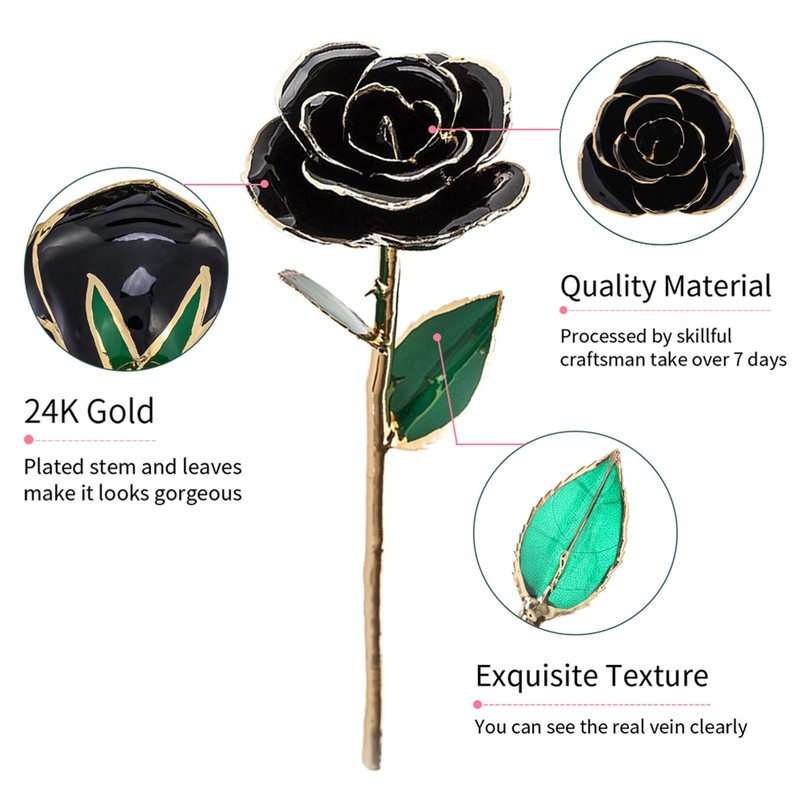 Long Stem Dipped 24k Gold Trim Red Rose In Gold