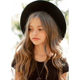 Kids Girls Vintage Felt-Fedora Floppy-Hat Wide-Brim Felt Bowler-Hat for 3-8 Years Old (54cm/21.25'' Fit for 3-8 Years Old, Black)