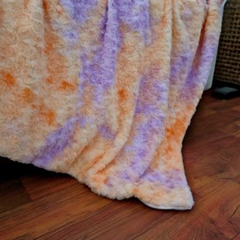 Doule Layer Super Soft Faux Fur Throw Blanket, Plush Rose Pattern, Pastel Purple and Orange Tie-Dye, Gift for Women Girls and Kids (Purple and Orange,Throw (51" x 63"))