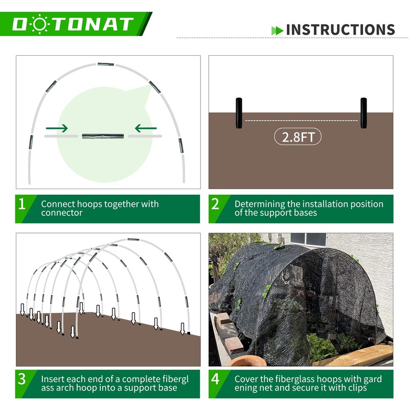 OOTONAT Garden Hoops for Raised Beds- Rust Free Fiberglass Frame