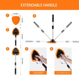 Qydipclin 11pcs Windshield Cleaner Tool, Car Window Cleaning Wash Kit with 6 Reusable Microfiber Pads 2 Spray Bottles and Extendable Handles Auto Glass Wiper Kit, Orange