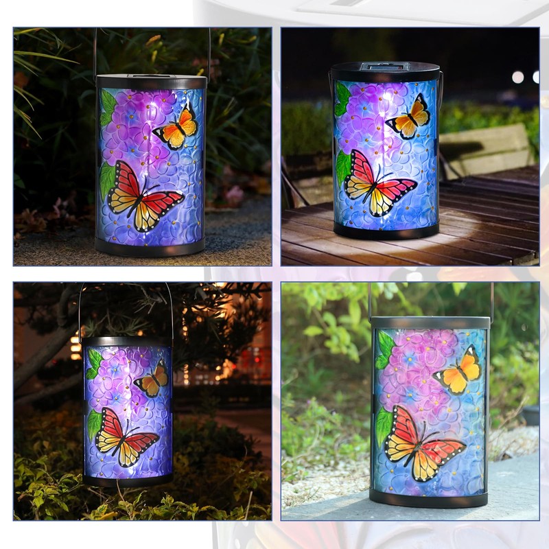 Afirst Solar Lantern Outdoor Hanging Glass Butterfly Solar Lights Waterproof